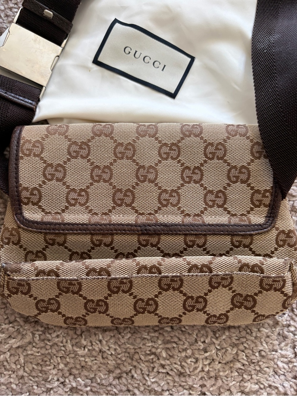 GUCCI - “AUTHENTIC” Brown & Beige GG Canvas Belt/Crossbody Bag - Picture 5 of 10